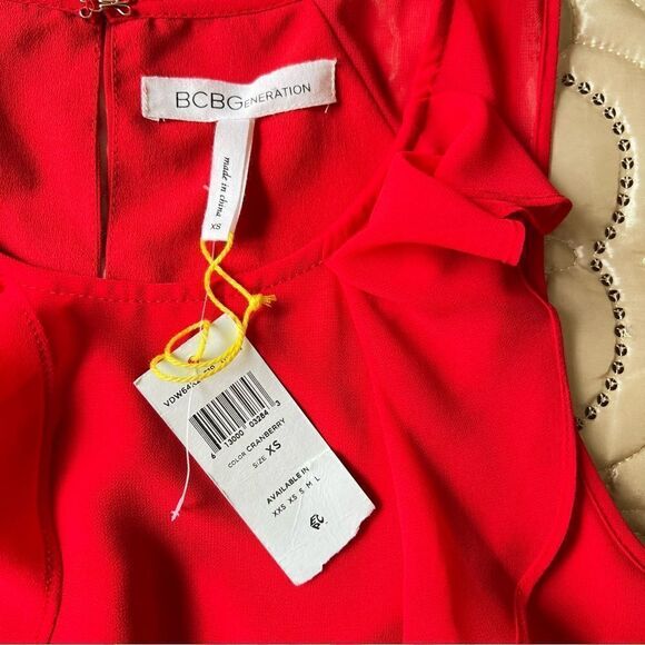 BCBGeneration Red Ruffle Shift Dress NEW Size XS - Picture 7 of 8